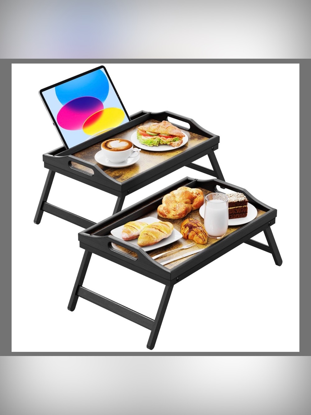 Black Foldable Bed Tray Table with Tablet Stand - Unbranded